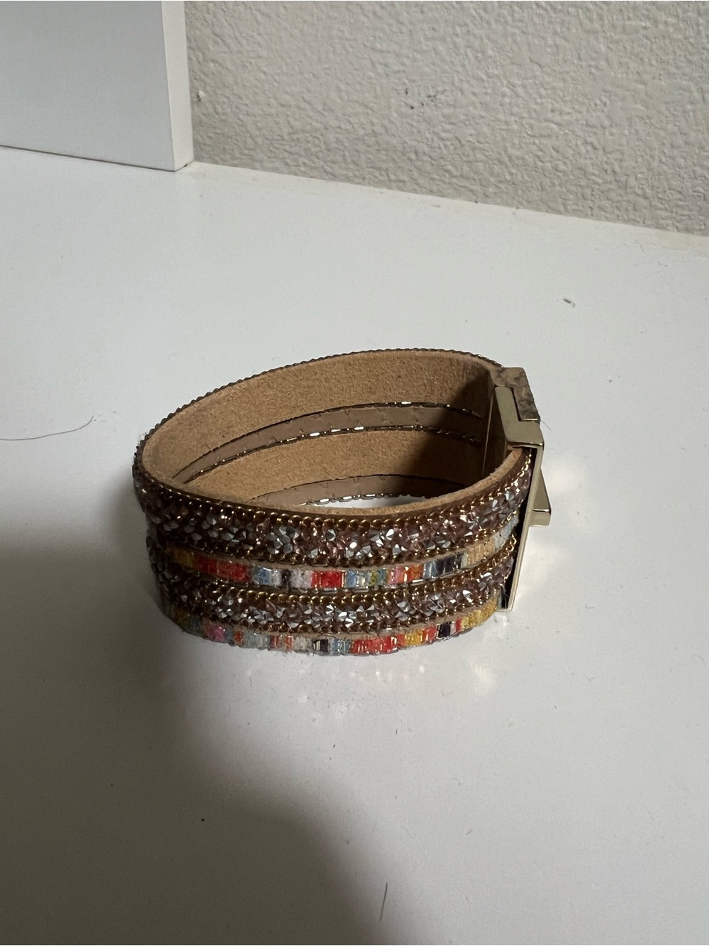 Beaded Multi-Row Wrap Bracelet - Brown with Multicolor Accents